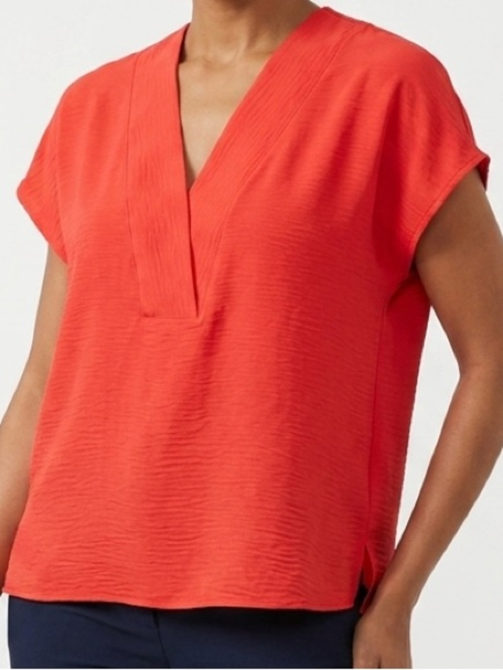 IVY JANE Textured Popover Top Orange Coral V-Neck Short Sleeve Blouse